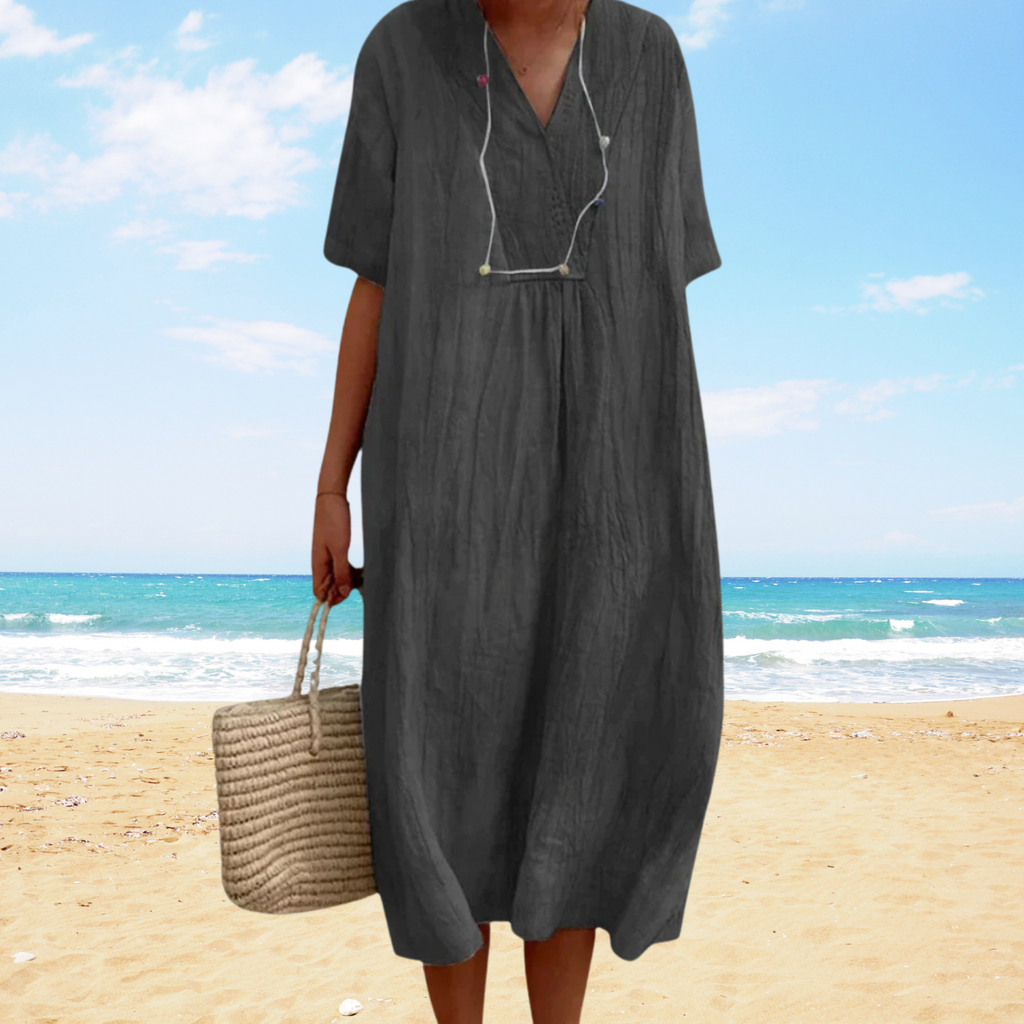 Uxía | Vestido midi de verano con escote en V – ligero, elegante y fluido