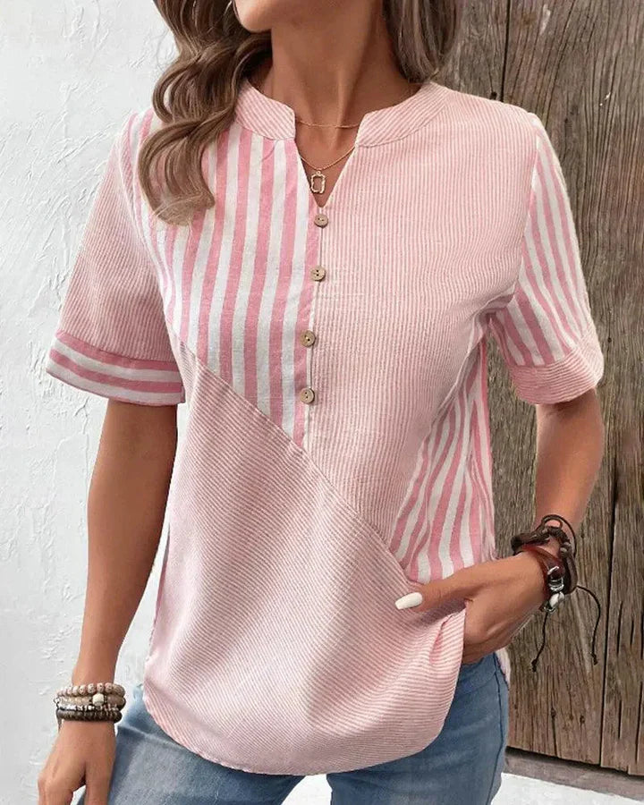 Rosa | Blusa rayada elegante con cuello mandarín