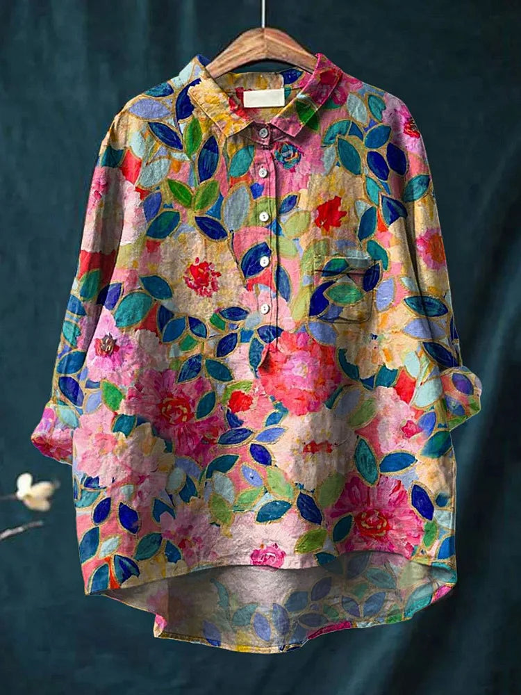 Ylenia | Camisa oversize de algodón con estampado artístico