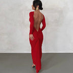 Tarsila | Vestido elegante de invitada con espalda descubierta y manga larga