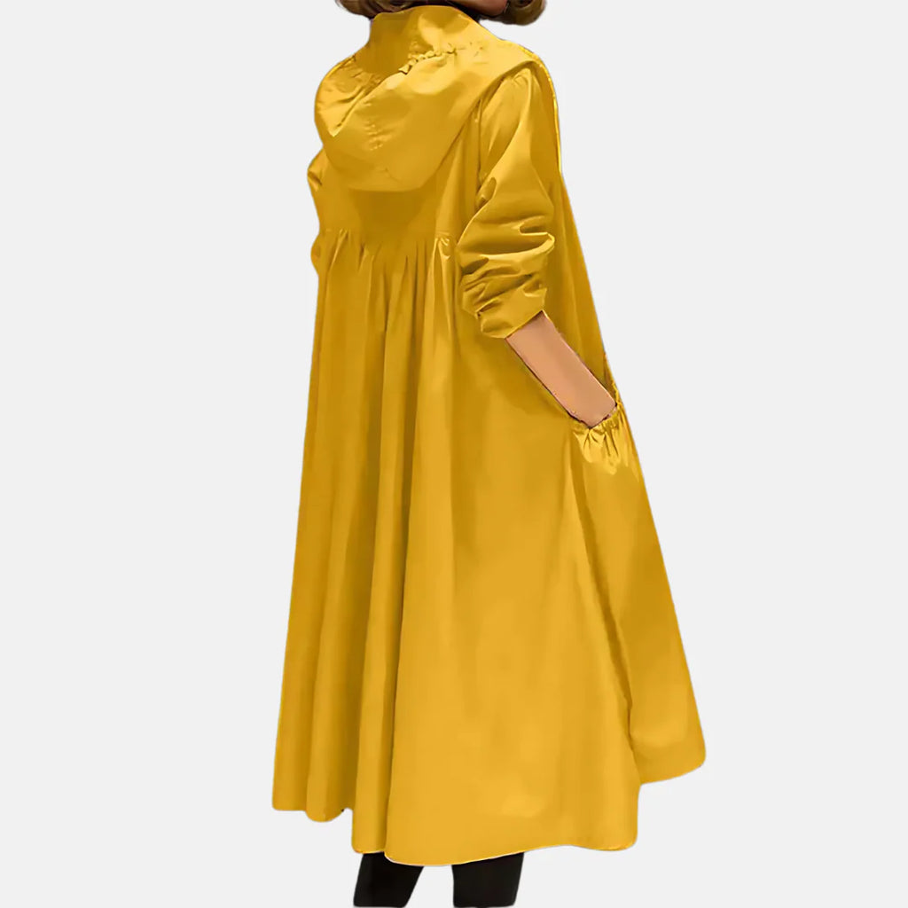 Ariadna | Chaqueta impermeable con capucha para mujer de largo hasta la rodilla