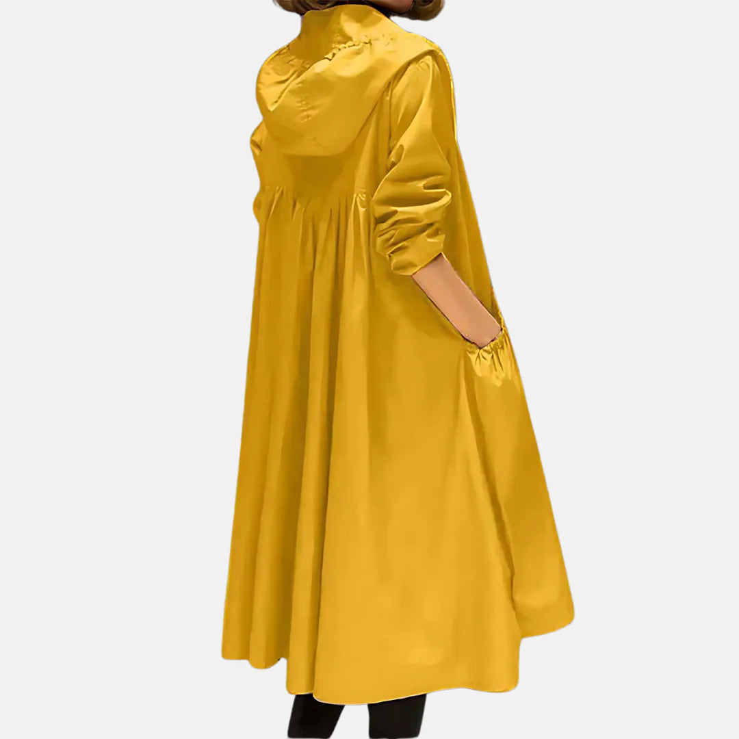 Ariadna | Chaqueta impermeable con capucha para mujer de largo hasta la rodilla