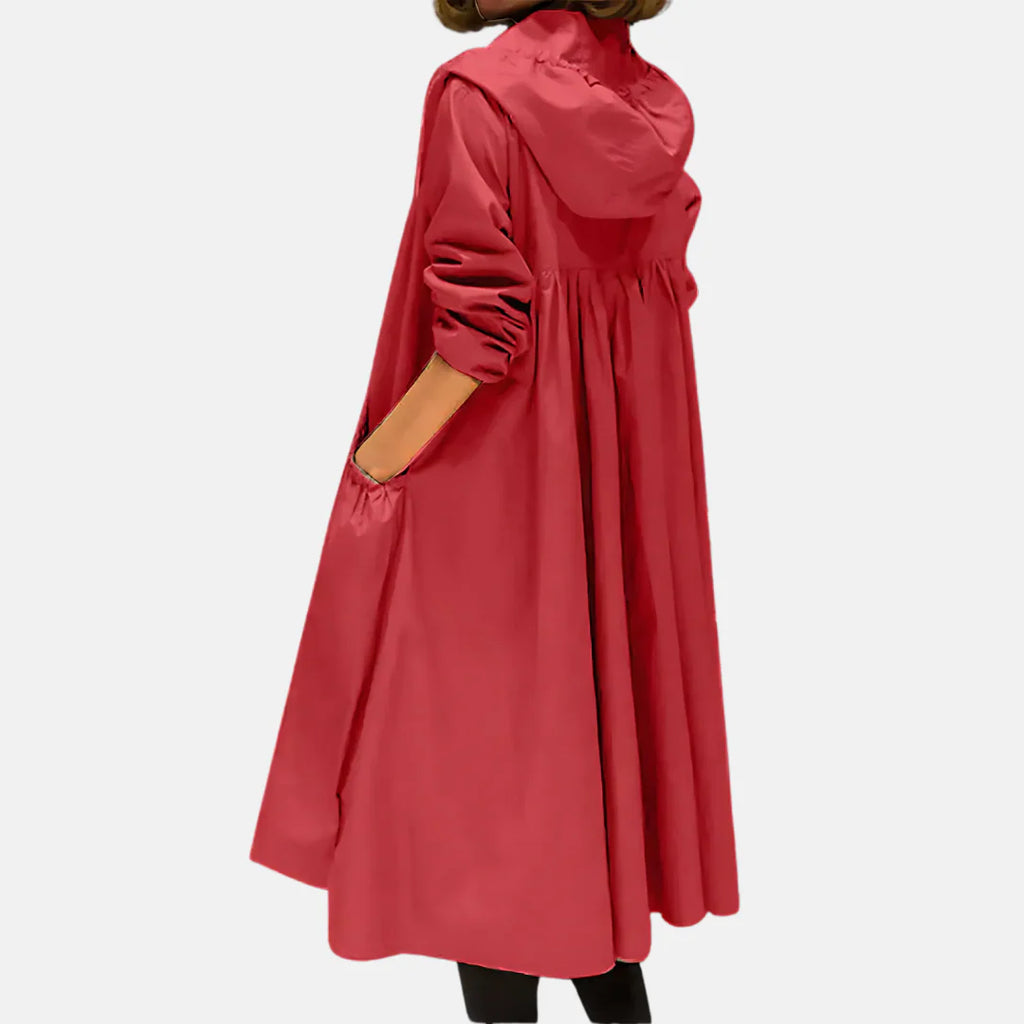 Ariadna | Chaqueta impermeable con capucha para mujer de largo hasta la rodilla