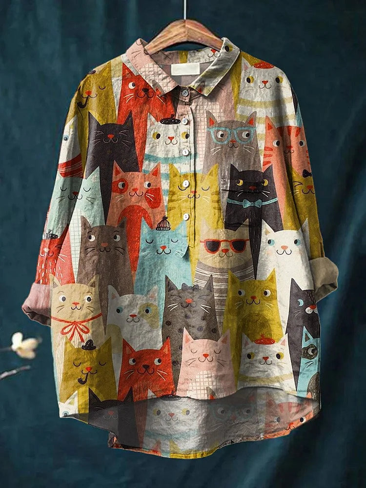 Ylenia | Camisa oversize de algodón con estampado artístico