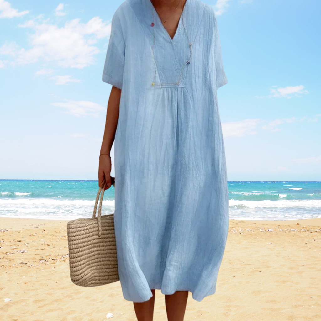 Uxía | Vestido midi de verano con escote en V – ligero, elegante y fluido