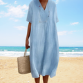 Uxía | Vestido midi de verano con escote en V – ligero, elegante y fluido