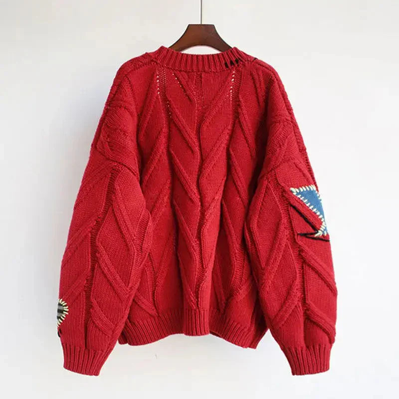 Zoe | Cárdigan de punto con escote en V y bordado patchwork para mujer