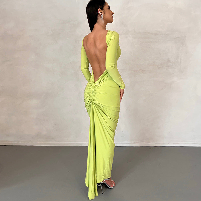 Tarsila | Vestido elegante de invitada con espalda descubierta y manga larga