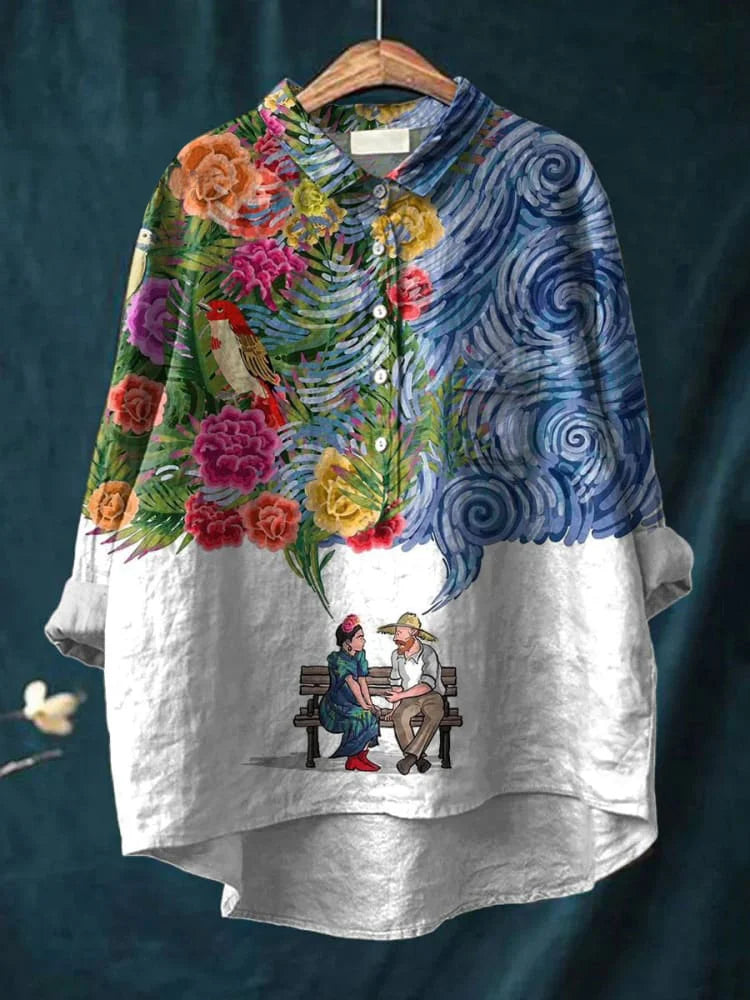 Ylenia | Camisa oversize de algodón con estampado artístico