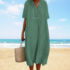 Uxía | Vestido midi de verano con escote en V – ligero, elegante y fluido