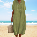 Uxía | Vestido midi de verano con escote en V – ligero, elegante y fluido