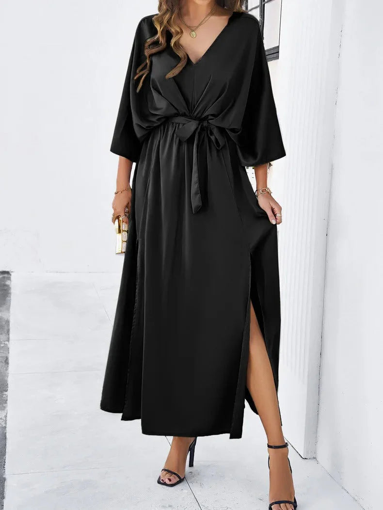 Luciana | Vestido Cruzado Taupe Elegante para Mujer