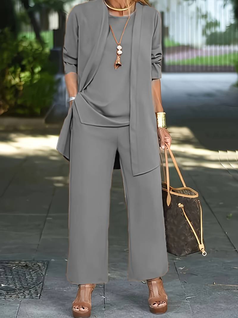 Olaia | Conjunto elegante de 3 piezas para mujer con blazer, top y pantalón