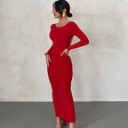 Tarsila | Vestido elegante de invitada con espalda descubierta y manga larga