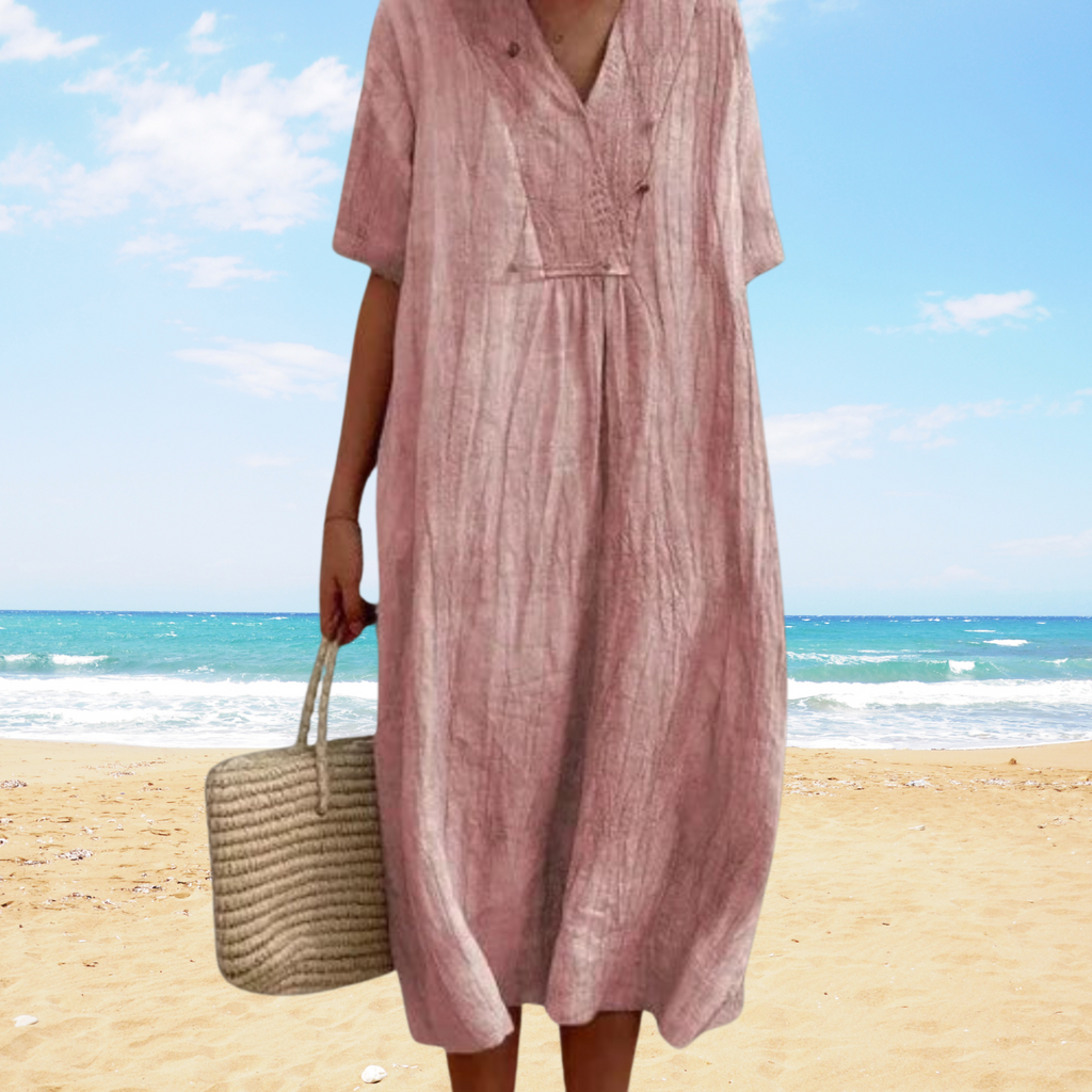 Uxía | Vestido midi de verano con escote en V – ligero, elegante y fluido