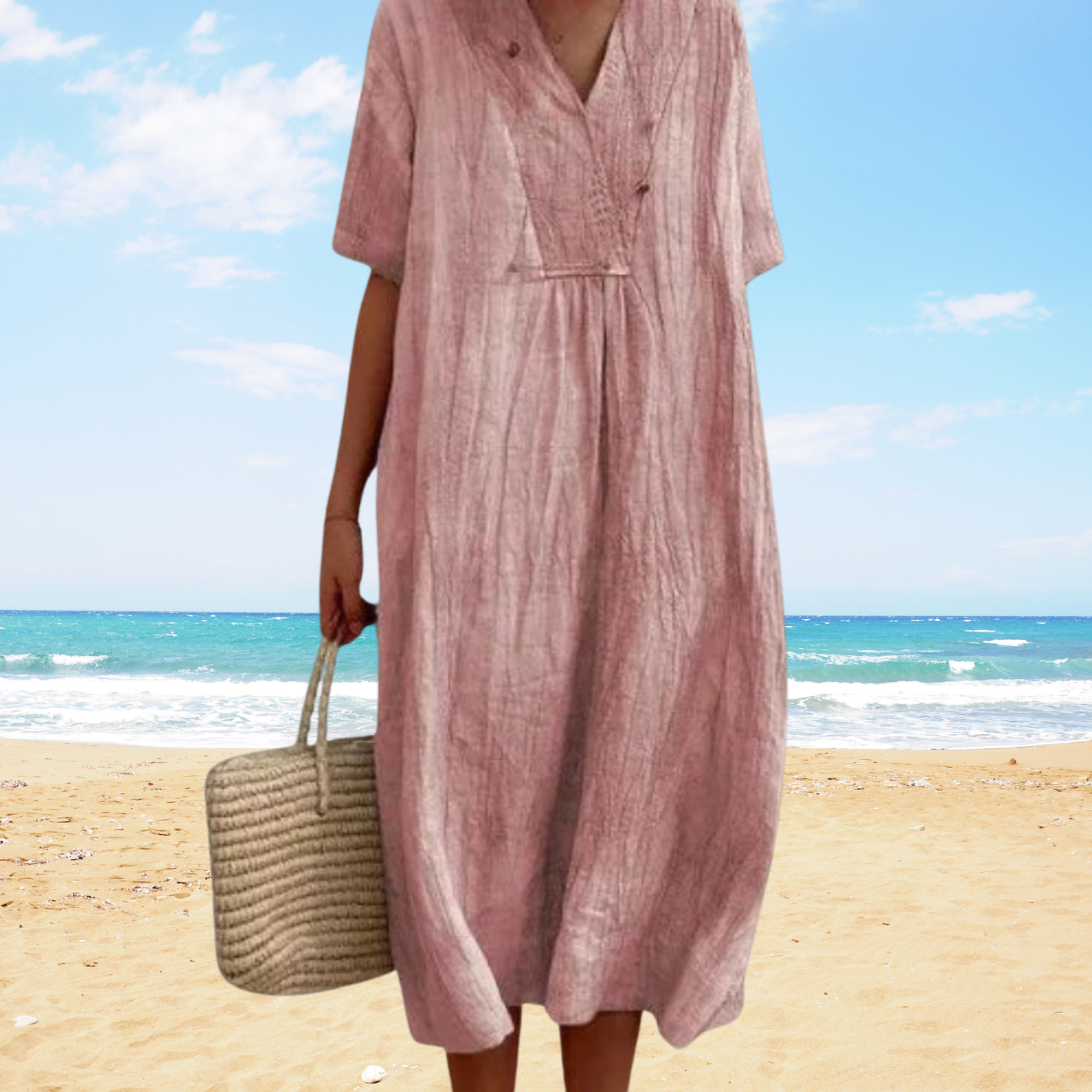 Uxía | Vestido midi de verano con escote en V – ligero, elegante y fluido