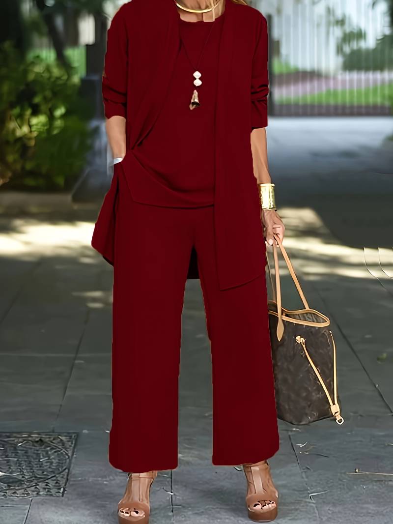 Olaia | Conjunto elegante de 3 piezas para mujer con blazer, top y pantalón