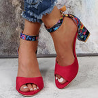Celia | Sandalias tacón ancho mujer con pulsera y punta abierta cómodas