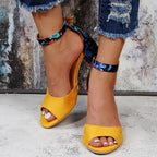 Celia | Sandalias tacón ancho mujer con pulsera y punta abierta cómodas