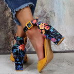 Celia | Sandalias tacón ancho mujer con pulsera y punta abierta cómodas