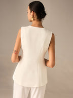 Queralt | Chaleco elegante sin mangas con escote en V y botón – estilo minimalista