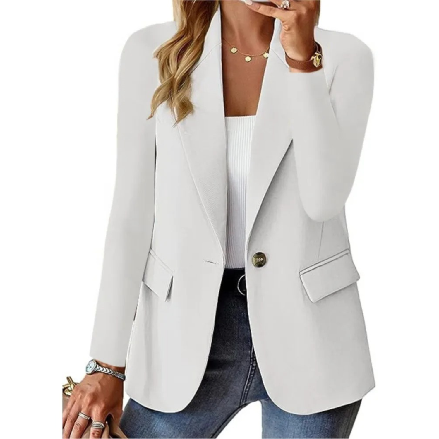 Rocío – Blazer versátil con botones y bolsillos - done