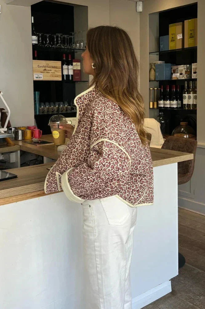 Vega | Chaqueta Floral Acolchada con Ribete en Contraste