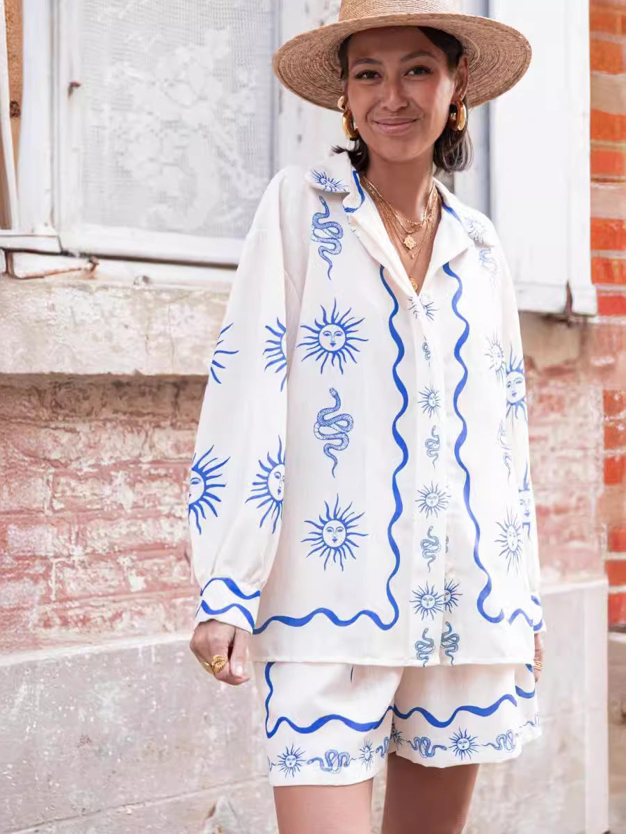 Yolanda | Set Bohemio con Estampado Solar y Shorts Veraniegos