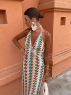Brisa | Vestido Maxi Halter con Escote en V y Espalda Descubierta