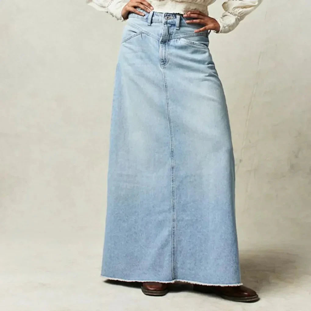 Zenda | Falda Recta Denim Cintura Alta – Básico Chic y Versátil