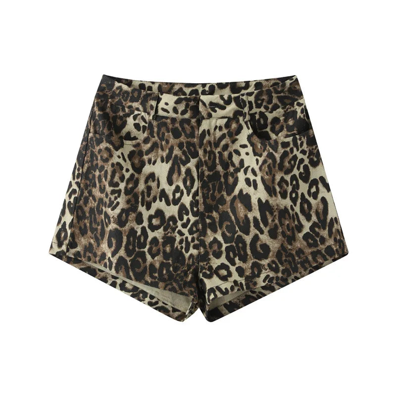 Maia | Shorts Denim de Tiro Alto con Estampado de Leopardo – Estilo Atrevido