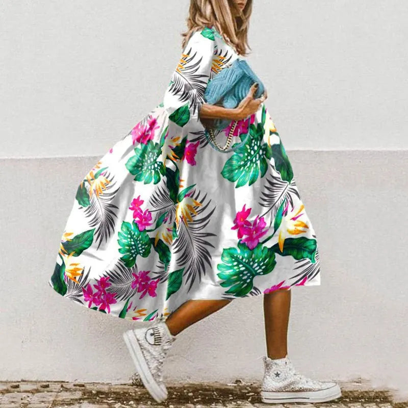 Araceli | Vestido midi holgado con mangas abullonadas – estilo romántico y fresco