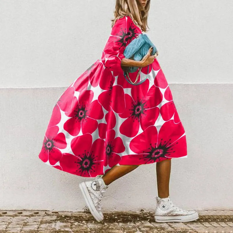 Araceli | Vestido midi holgado con mangas abullonadas – estilo romántico y fresco