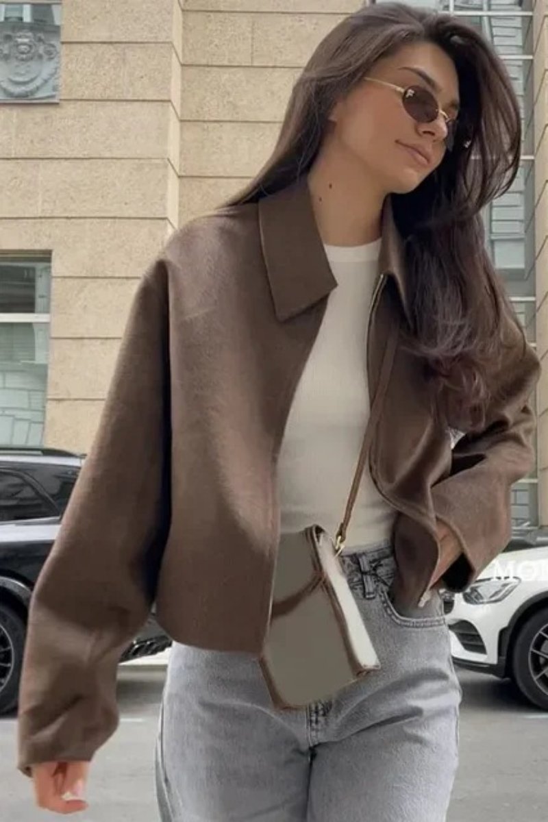 Mara | Chaqueta Minimalista con Cremallera y Cuello Clásico