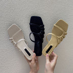 Isabel | Sandalias Mujer Tacón Bajo Punta Cuadrada Diseño Asimétrico Elegante