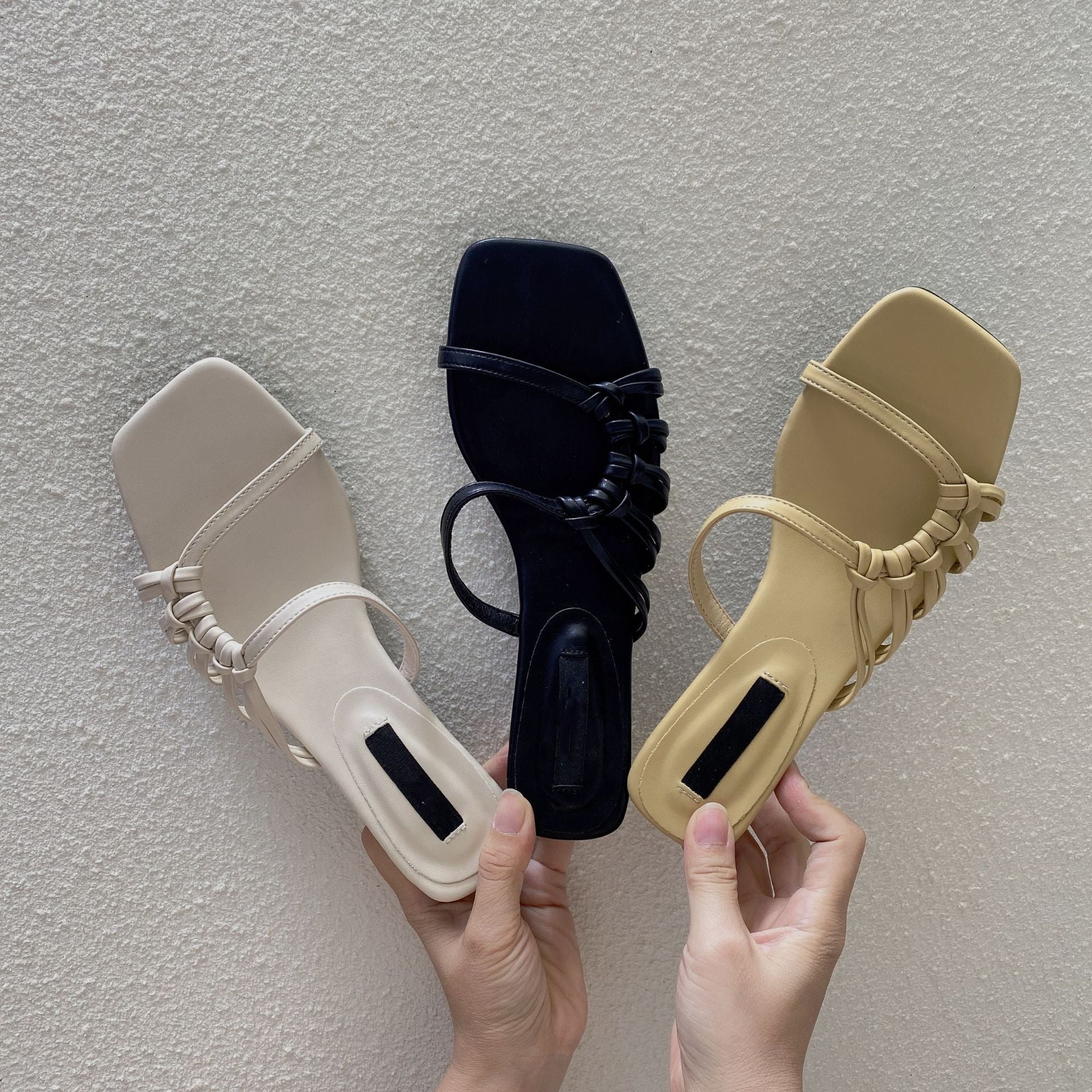 Isabel | Sandalias Mujer Tacón Bajo Punta Cuadrada Diseño Asimétrico Elegante