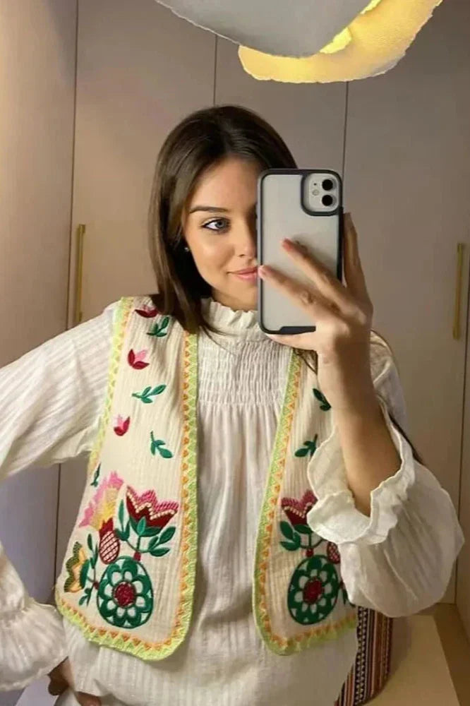 Cayetana | Chaleco Abierto Bordado Floral