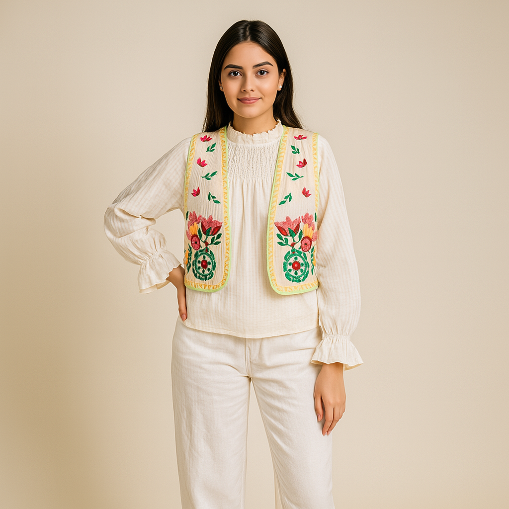 Cayetana | Chaleco Abierto Bordado Floral