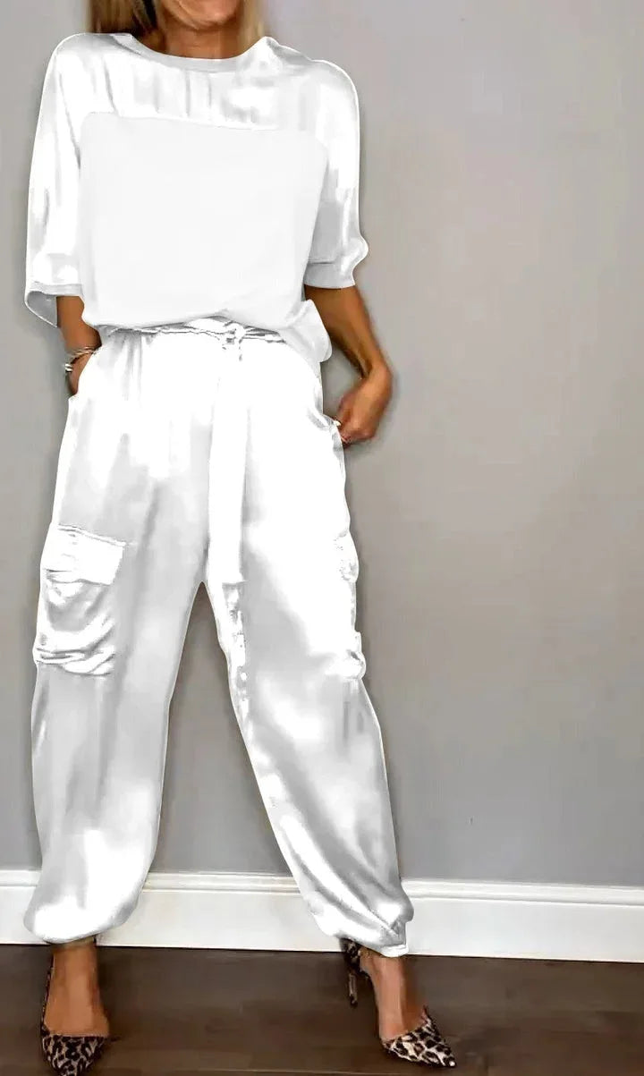 Zeltia – Conjunto satinado de mujer con pantalón cargo y top