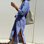 Irune – Vestido camisero de algodón con rayas y estilo casual