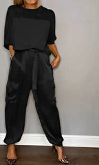 Zeltia – Conjunto satinado de mujer con pantalón cargo y top