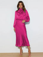 Zoraida | Vestido midi elegante de cuello alto y mangas largas
