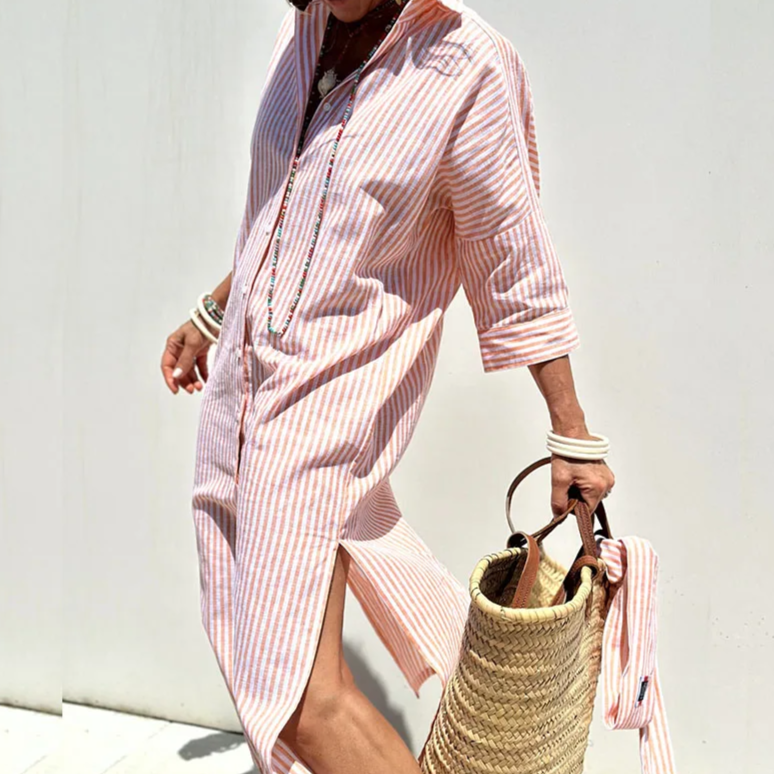Irune – Vestido camisero de algodón con rayas y estilo casual