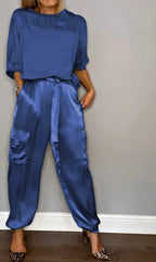 Zeltia – Conjunto satinado de mujer con pantalón cargo y top