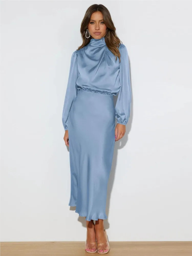 Zoraida | Vestido midi elegante de cuello alto y mangas largas