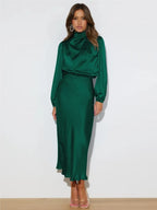 Zoraida | Vestido midi elegante de cuello alto y mangas largas