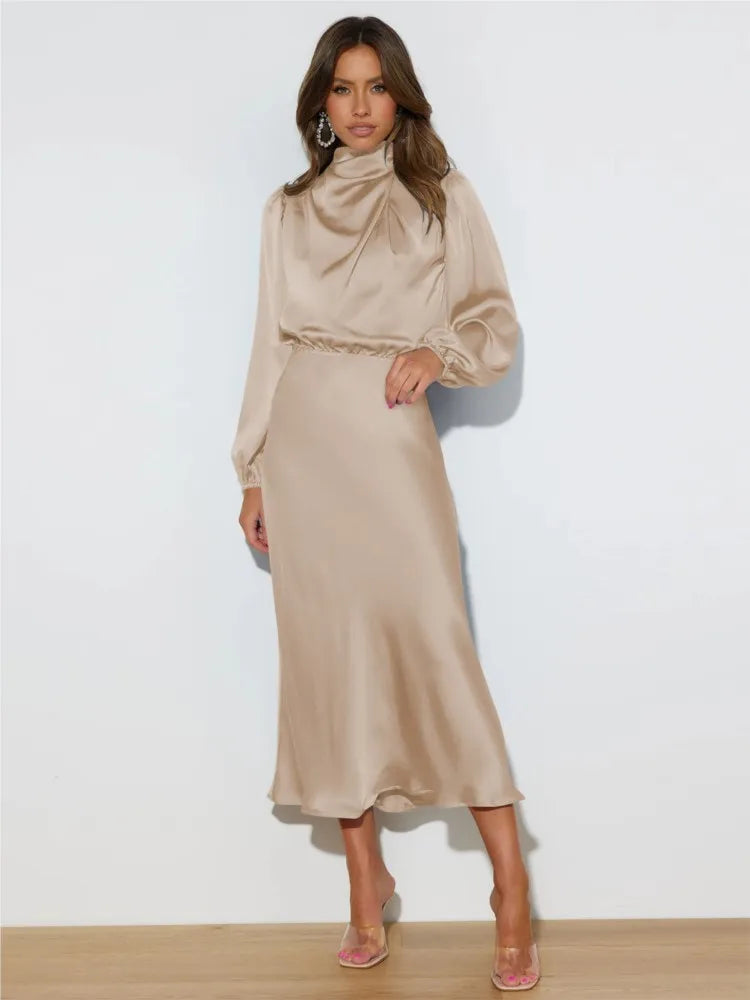 Zoraida | Vestido midi elegante de cuello alto y mangas largas