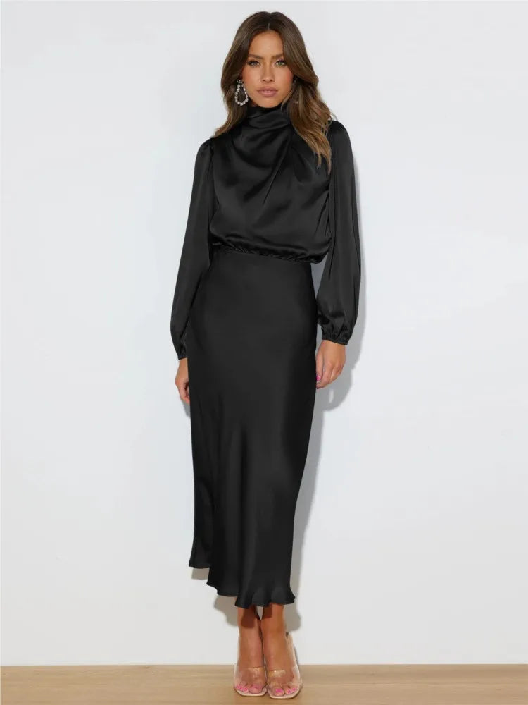 Zoraida | Vestido midi elegante de cuello alto y mangas largas