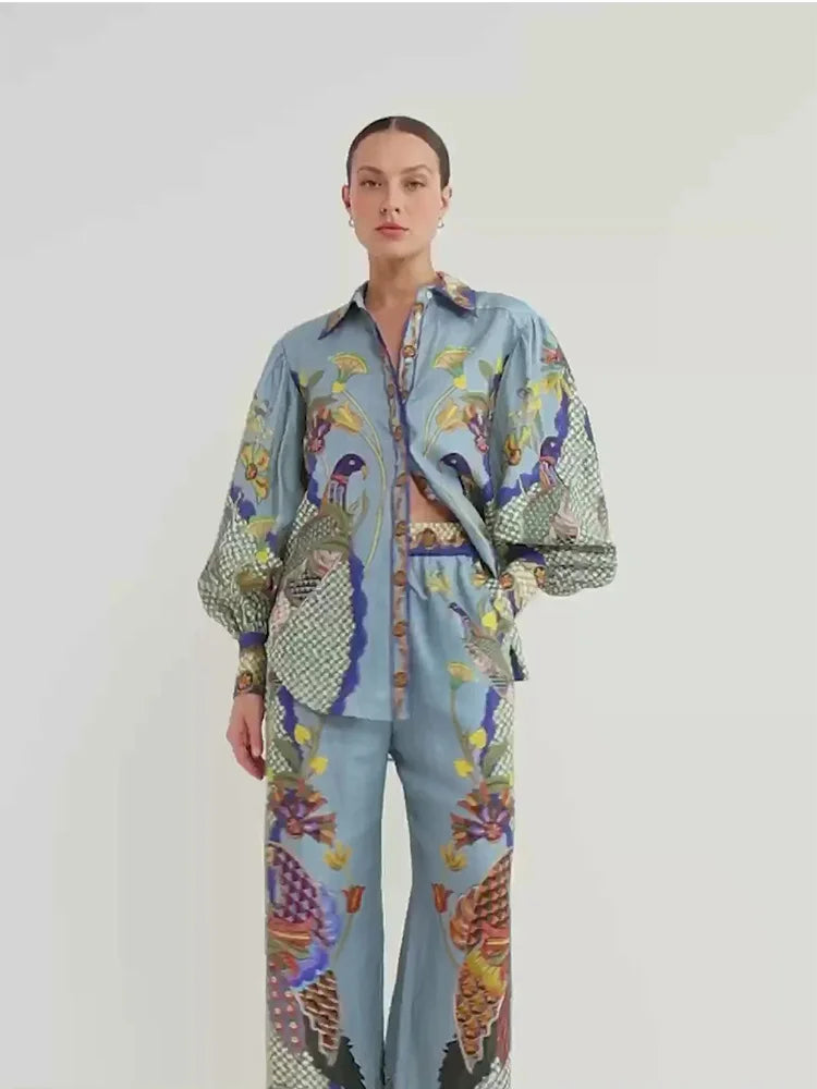 Sonia | Conjunto Elegante Oversize con Pantalón Estampado Chic