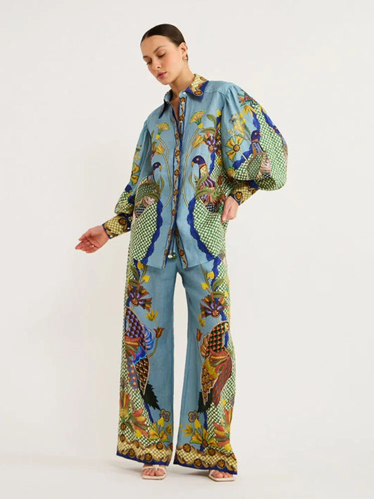 Sonia | Conjunto Elegante Oversize con Pantalón Estampado Chic